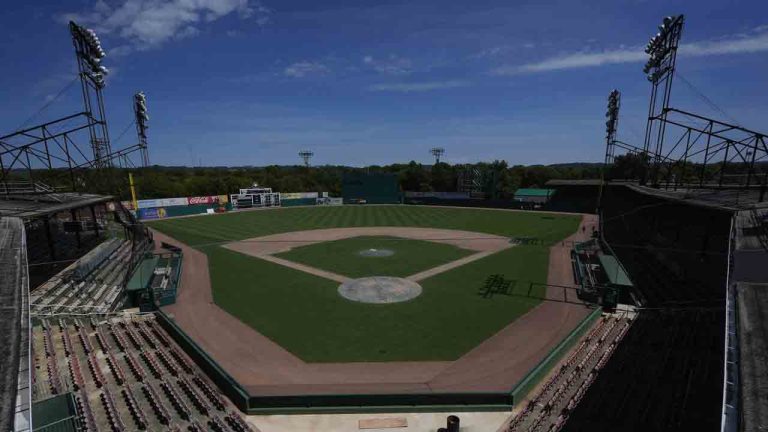 Rickwood Field is seen from the roof, Monday, June 10, 2024, in Birmingham, Ala. Rickwood Field, known as one of the oldest professional ballpark in the United States and former home of the Birmingham Black Barons of the Negro Leagues, will be the site of a special regular season game between the St. Louis Cardinals and San Francisco Giants on June 20, 2024. (Brynn Anderson/AP)