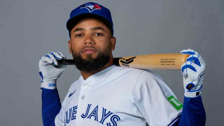 Toronto Blue Jays outfielder Steward Berroa is photographed on Friday, Feb. 23, 2024 ahead of the MLB season. (Charlie Neibergall/AP)