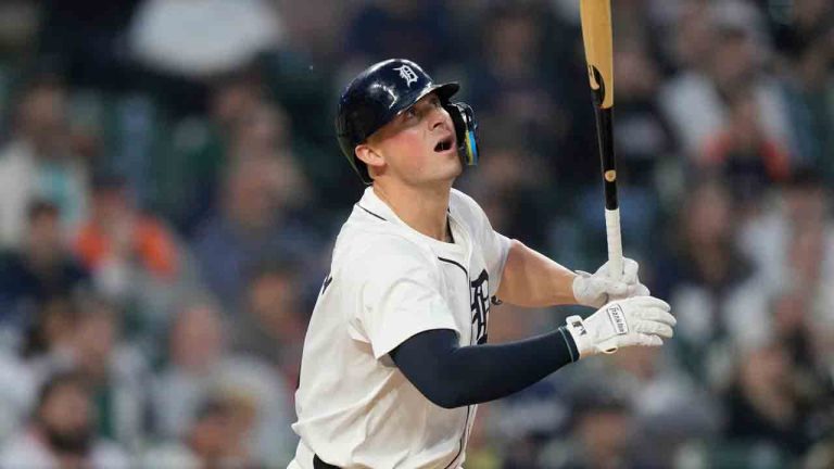 Detroit Tigers' Spencer Torkelson plays during the tenth inning of a baseball game, Tuesday, May 14, 2024, in Detroit. (Carlos Osorio/AP)