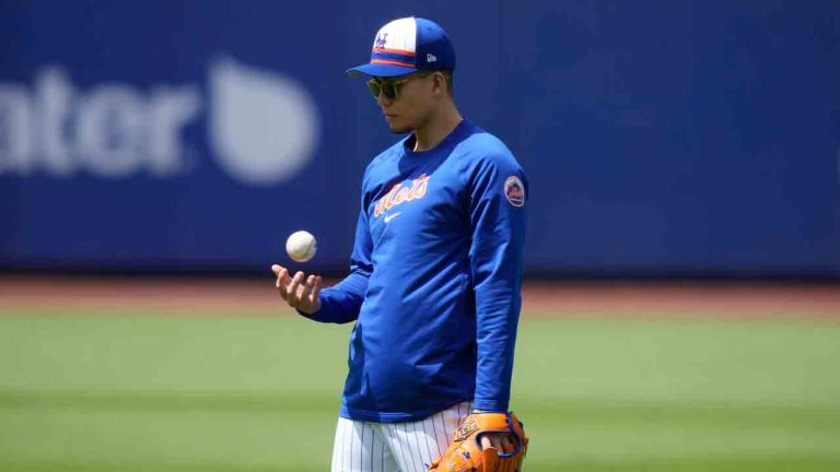 New York Mets pitcher Kodai Senga before the first baseball game of a doubleheader against the Los Angeles Dodgers Tuesday, May 28, 2024, in New York. (Frank Franklin II/AP)