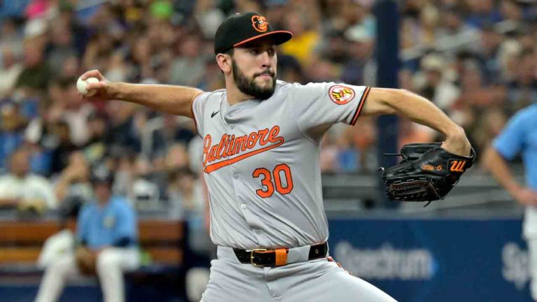 Baltimore Orioles starter Grayson Rodriguez pitches against the Tampa Bay Rays during the first inning of a baseball game Sunday, June 9, 2024, in St. Petersburg, Fla. (Steve Nesius/AP)