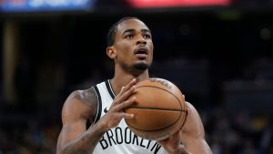 Brooklyn Nets' Nic Claxton shoots during the first half of an NBA basketball game against the Indiana Pacers, Monday, April 1, 2024, in Indianapolis. (Darron Cummings/AP Photo)