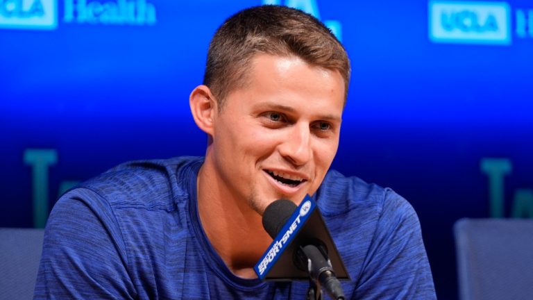 Texas Rangers' Corey Seager speaks during a news conference prior to a game against the Dodgers Tuesday, June 11, 2024. (AP Photo/Mark J. Terrill)