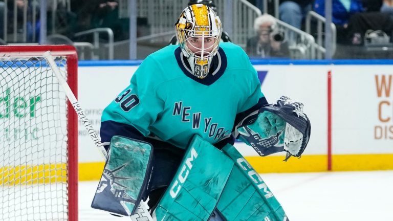 New York goaltender Corinne Schroeder during the first period of a game against Montreal, Jan. 10, 2024. (Frank Franklin II/AP)