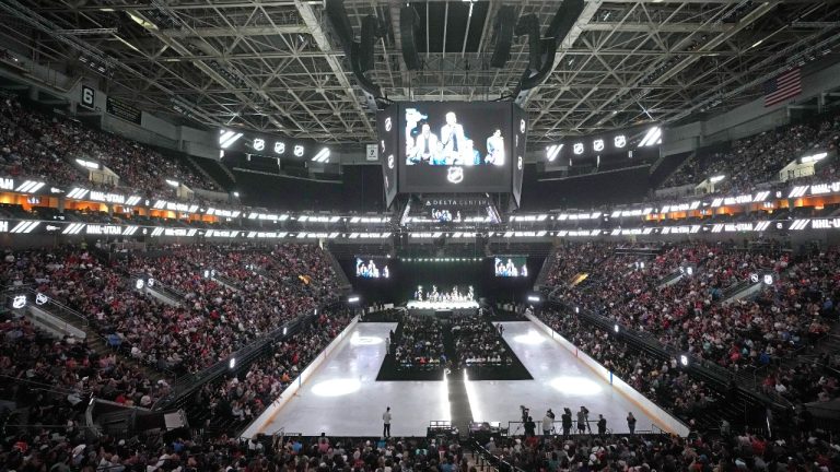 Players on Utah's NHL hockey team are introduced Wednesday, April 24, 2024, at Delta Center in Salt Lake City. (AP Photo/Rick Bowmer)