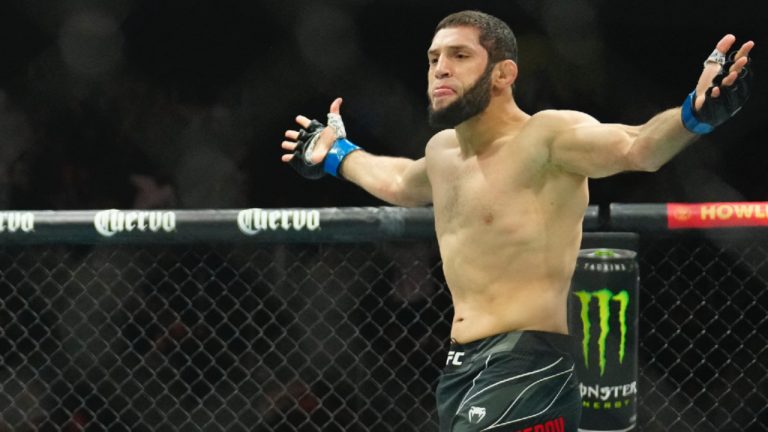 Ikram Aliskerov celebrates his victory over Phil Hawes in a Middleweight bout at UFC 288 at Prudential Center on May 6, 2023 in Newark, NJ. (Photo by Louis Grasse/PxImages/ABACAPRESS.COM)