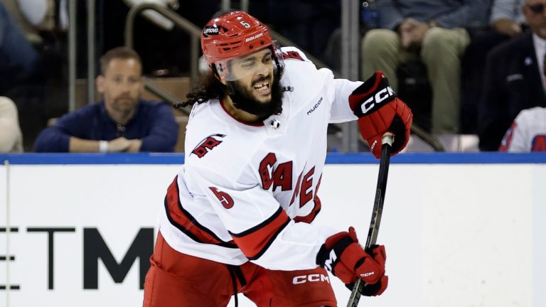 On Thursday, it was confirmed that Carolina Hurricanes defensemen Jalen Chatfield has been re-signed to a three-year, three million AAV deal. (AP/Adam Hunger)