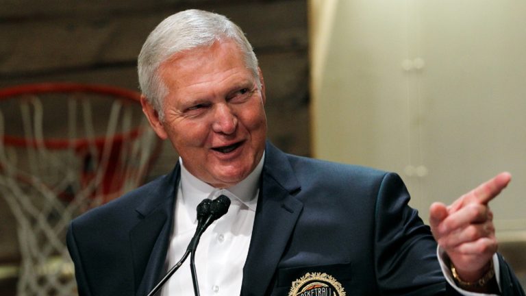 Jerry West, who was selected to the Basketball Hall of Fame three times in a legendary career as a player and executive and whose silhouette is considered to be the basis of the NBA logo, died Wednesday morning, June 12, 2024, the Los Angeles Clippers announced. He was 86. (Elise Amendola/AP)