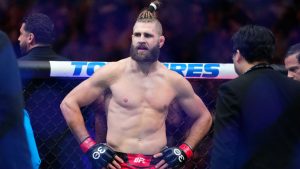 Czech Republic's Jirí Procházka reacts after a light heavyweight title bout against Brazil's Alex Pereira at the UFC 295 mixed martial arts event early Sunday, Nov. 12, 2023, in New York. Pereira won the bout. (AP Photo/Frank Franklin II)