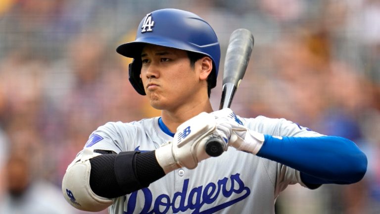 Los Angeles Dodgers' Shohei Ohtani waits on deck during the first inning of the team's baseball game against the Pittsburgh Pirates in Pittsburgh, Tuesday, June 4, 2024. (Gene J. Puskar/AP)