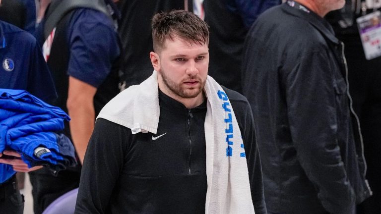 Dallas Mavericks guard Luka Doncic heads to the lockers after Game 3 of the NBA basketball finals against the Boston Celtics, Wednesday, June 12, 2024, in Dallas. (Sam Hodde/AP)