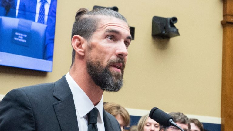 Michael Phelps, former Olympic athlete, testifies during a House Committee on Oversight and Investigations hearing examining Anti-Doping Measures ahead of the 2024 Olympics, on Capitol Hill, June 25, 2024. (AP Photo/Rod Lamkey, Jr.)