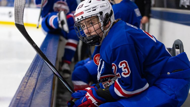 USNTDP defenceman Cole Hutson before the Chipotle All-American Game in January 2024. (Photo by Michael Miller/ISI Photos/Getty Images)