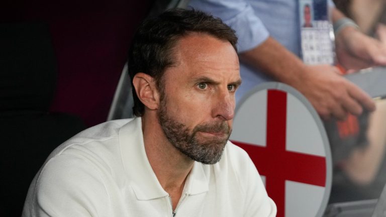 England's manager Gareth Southgate sits at the bench prior to a Group C match between Denmark and England at the Euro 2024 soccer tournament in Frankfurt, Germany, Thursday, June 20, 2024. (AP/Thanassis Stavrakis)