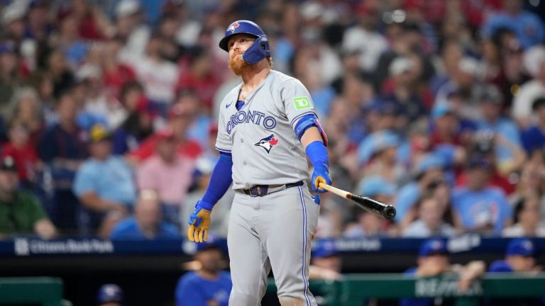 Toronto Blue Jays' Justin Turner plays during a baseball game, Tuesday, May 7, 2024, in Philadelphia. (Matt Slocum/AP Photo)