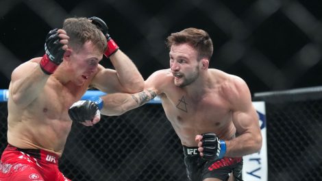 Brad-Katona-fights-Garrett-Armfield-during-a-bantamweight-bout-at-UFC-297-in-Toronto