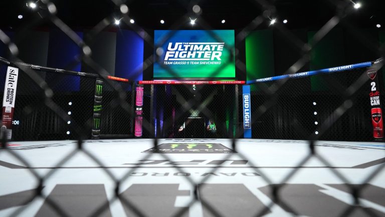 A general view of the Octagon during the filming of The Ultimate Fighter at UFC APEX on April 9, 2024 in Las Vegas, Nevada. (Chris Unger/Zuffa LLC via Getty Images)