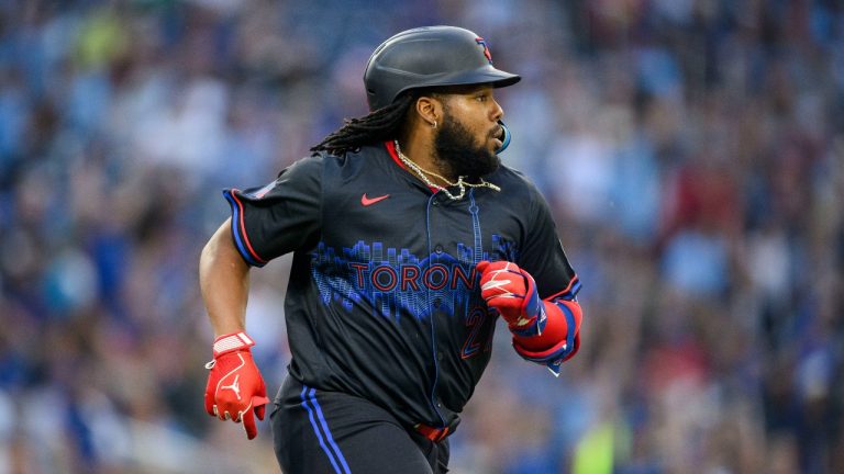 Toronto Blue Jays first base Vladimir Guerrero Jr. (27) rounds the bases after hitting a home run during the fourth inning AL MLB action against the Baltimore Orioles in Toronto on Monday, June 3, 2024. (CP/Christopher Katsarov)