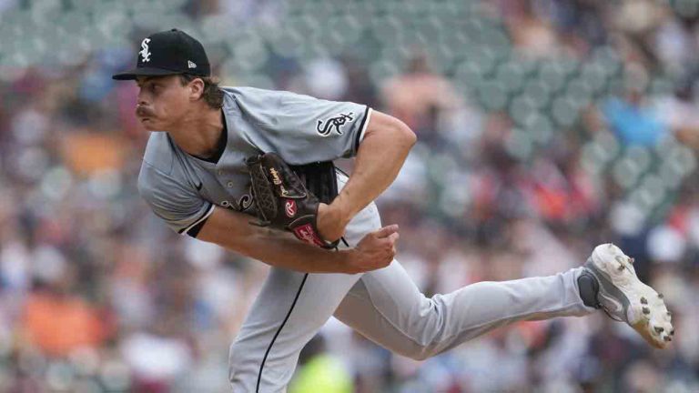 Chicago White Sox pitcher Drew Thorpe (33) throws against the Detroit Tigers in the fourth inning of a baseball game, Saturday, June 22, 2024, in Detroit. (Paul Sancya/AP)