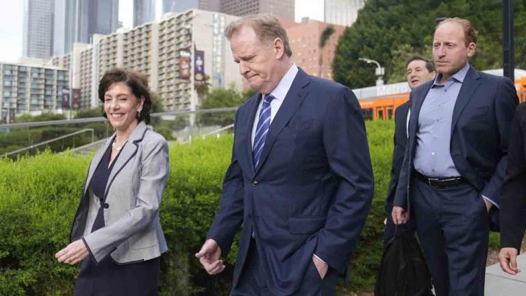 NFL Commissioner Roger Goodell arrives at federal court Monday, June 17, 2024, in Los Angeles. Goodell is expected to testify as a class-action lawsuit filed by "Sunday Ticket" subscribers claiming the NFL broke antitrust laws. (Damian Dovarganes/AP)