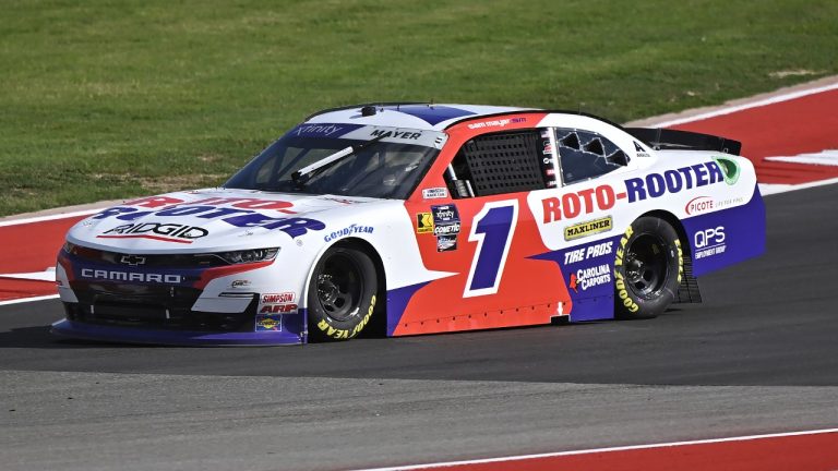 Sam Mayer steers through turn 2 during qualifying for the Focused Health 250 NASCAR Xfinity Series Race on Friday, March 22, 2024, at Circuit of the Americas race track in Austin, Texas. (Darren Abate/AP)