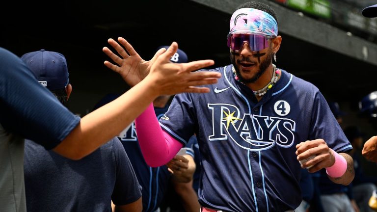 Tampa Bay Rays' Jose Siri gets pumped up before a baseball game against the Baltimore Orioles, Sunday, June 2, 2024, in Baltimore. (Nick Wass/AP Photo)