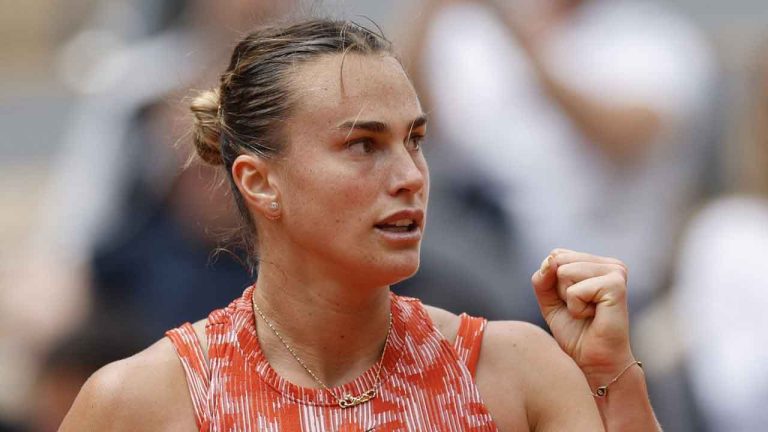 Sabalenka (pictured) topped Alexandrova early Saturday to reach the fourth round at the US Open. (Jean-Francois Badias/AP)
