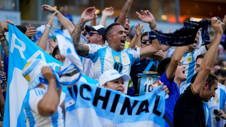 Fans of Argentina cheer prior to the Copa America final soccer match against Colombia in Miami Gardens, Fla., Sunday, July 14, 2024. (Rebecca Blackwell/AP Photo)