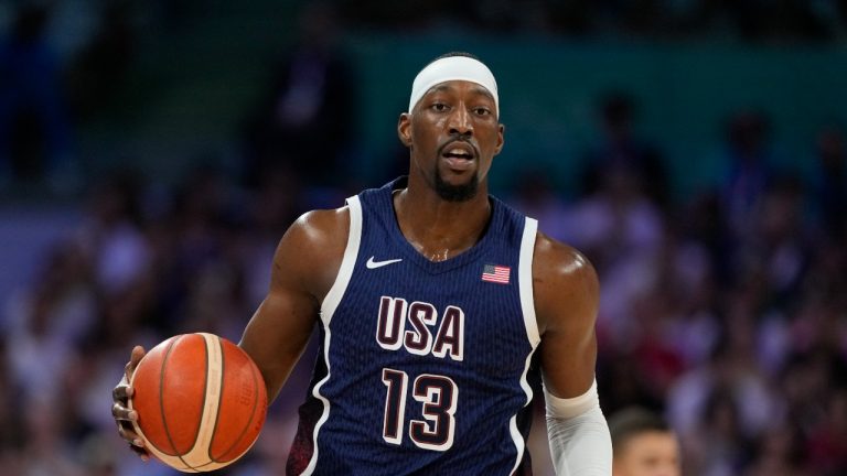 Bam Adebayo, of the United States, dribbles in a men's basketball game. (Michael Conroy/AP)