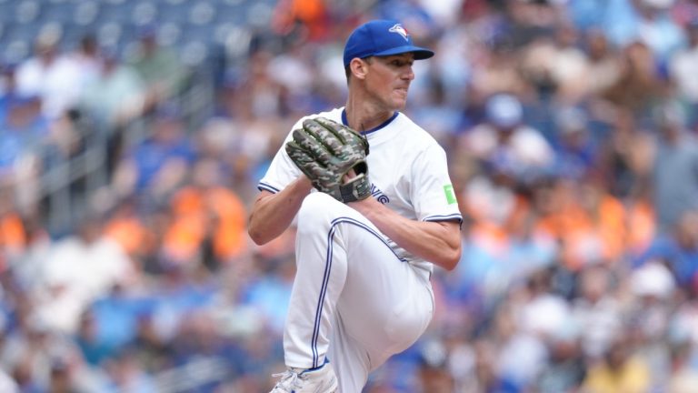 Toronto Blue Jays pitcher Chris Bassitt (40) throws during first inning American League MLB baseball action against the Tampa Bay Rays in Toronto on Thursday, July 25, 2024. (CP/Chris Young)