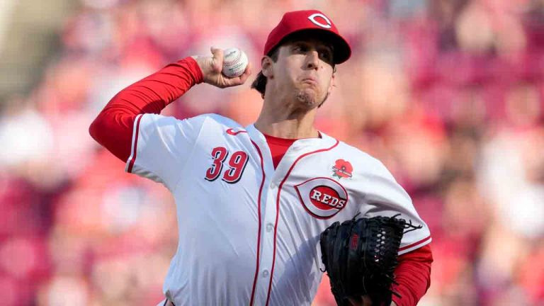 Cincinnati Reds pitcher Lucas Sims throws during the ninth inning of a baseball game against the St. Louis Cardinals, Monday, May 27, 2024, in Cincinnati. (Jeff Dean/AP)