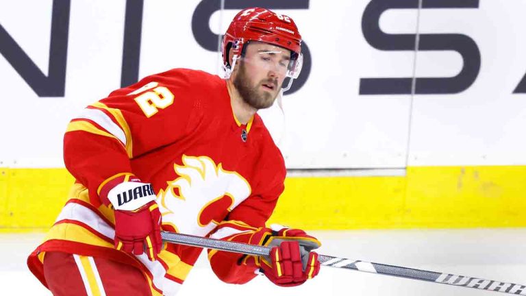 NHL profile photo on Calgary Flames player Jordan Oesterle at a game against the Winnipeg Jets in Calgary, Alta., on Oct. 2, 2023. (Larry MacDougal/CP)