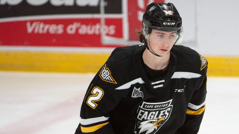 Cam Squires of the Cape Breton Eagles is pictured in Drummondville, Que., Feb. 9, 2023. (THE CANADIAN PRESS IMAGES/Ghyslain Bergeron)