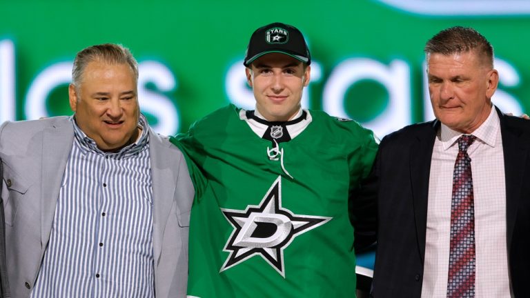 Emil Hemming poses after being selected by the Dallas Stars during the first round of the NHL draft, June 28, 2024. (AP Photo/Steve Marcus)