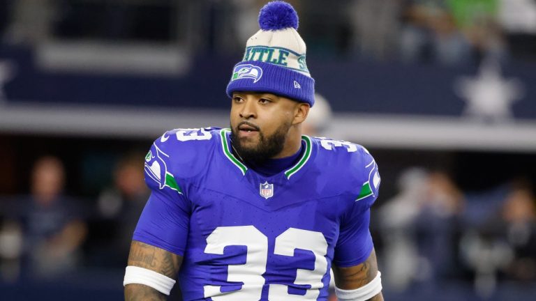 Seattle Seahawks safety Jamal Adams walks on the field prior to an NFL game in Arlington, Texas, Nov. 30, 2023. (AP Photo/Michael Ainsworth)