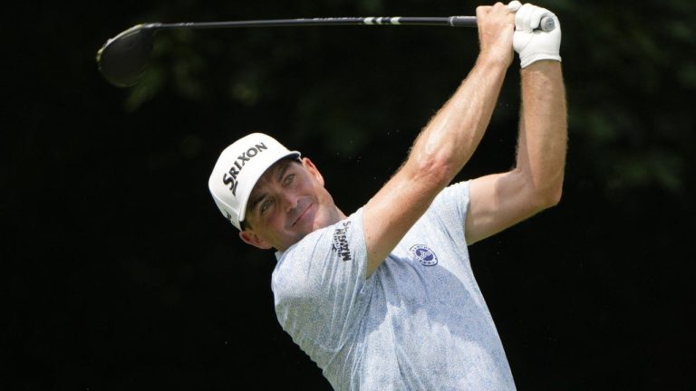 Keegan Bradley hits from the 13th tee during the second round of the Travelers Championship golf tournament at TPC River Highlands, Friday, June 21, 2024, in Cromwell, Conn. (Seth Wenig/AP Photo)
