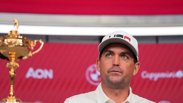 Keegan Bradley participates in a news conference in New York, Tuesday, July 9, 2024. Bradley was introduced as the U.S. Ryder Cup captain for 2025. (Seth Wenig/AP)