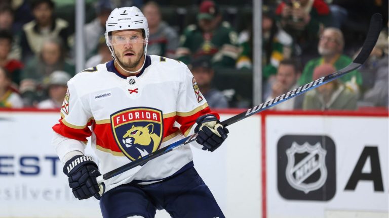 Florida Panthers defenceman Dmitry Kulikov skates during the second period of an NHL hockey game against the Minnesota Wild, Thursday, Oct. 12, 2023, in St. Paul, Minn. (Matt Krohn/AP Photo)