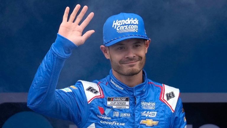 Kyle Larson is introduced before a NASCAR Cup Series race, June 23, 2024, at New Hampshire Motor Speedway. (Steven Senne/AP)