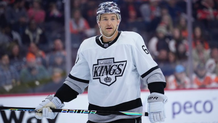 Los Angeles Kings' Trevor Lewis plays during an NHL hockey game, Saturday, Nov. 4, 2023, in Philadelphia. (Matt Slocum/AP)