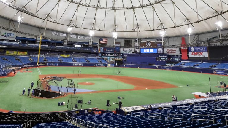 A general view of Tropicana Field during practice in St. Petersburg, Fla. (AP Photo/Mike Carlson)