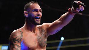 Santiago Ponzinibbio celebrates after defeating Alex Morono during a UFC 282 mixed martial arts catchweight bout in 2022 in Las Vegas. (AP Photo/John Locher)