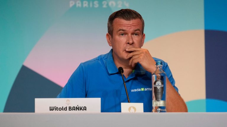 Witold Banka, president of the World Anti-Doping Agency (WADA), attends a press conference at the 2024 Summer Olympics, Thursday, July 25, 2024, in Paris, France. (Michel Euler/AP Photo)