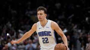 Orlando Magic forward Franz Wagner (22) during Game 7 of an NBA basketball first-round playoff series against the Cleveland Cavaliers, Sunday, May 5, 2024, in Cleveland. (Sue Ogrocki/AP)