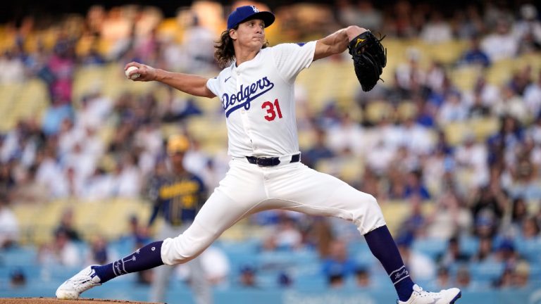 Los Angeles Dodgers starting pitcher Tyler Glasnow throws to the plate during the first inning of a baseball game against the Milwaukee Brewers Friday, July 5, 2024, in Los Angeles. (Mark J. Terrill/AP)