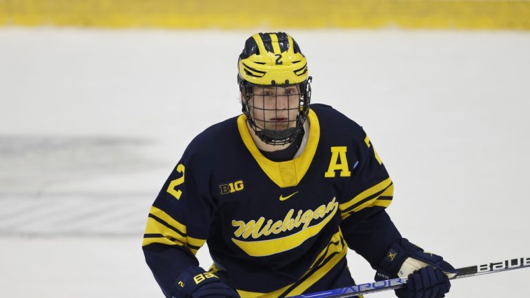 Rutger McGroarty (2) during an NCAA college hockey tournament regional game on Friday, March 29, 2024, in Maryland Heights, Mo. (Colin E. Braley/AP)