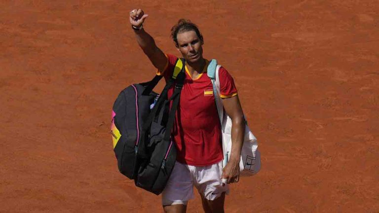 Spain's Rafael Nadal leaves the court after losing to Serbia's Novak Djokovic in their men's singles second round match at the Roland Garros stadium at the 2024 Summer Olympics, Monday, July 29, 2024, in Paris, France. Novak Djokovic dominated rival Rafael Nadal to win 6-1, 6-4 at the Paris Olympics in the second round. (Manu Fernandez/AP)