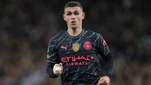 Manchester City's Phil Foden during a match between Tottenham Hotspur and Manchester City, Tuesday, May 14, 2024.(Kin Cheung/AP)