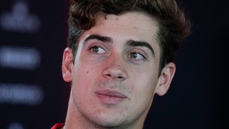 Williams driver Franco Colapinto of Argentina talks with reporters at the Monza racetrack, in Monza, Italy, Thursday, Aug.29, 2024. The Formula one race will be held on Sunday. (AP Photo/Luca Bruno)