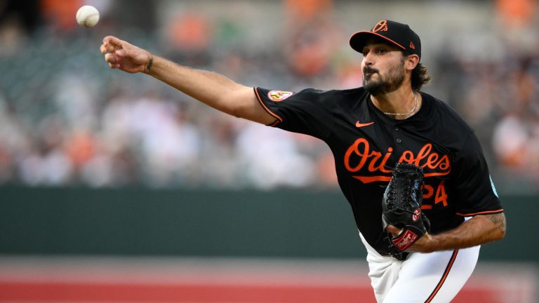 Baltimore Orioles starting pitcher Zach Eflin throws during the first inning of a baseball game against the Boston Red Sox, Thursday, Aug. 15, 2024, in Baltimore. (Nick Wass/AP)